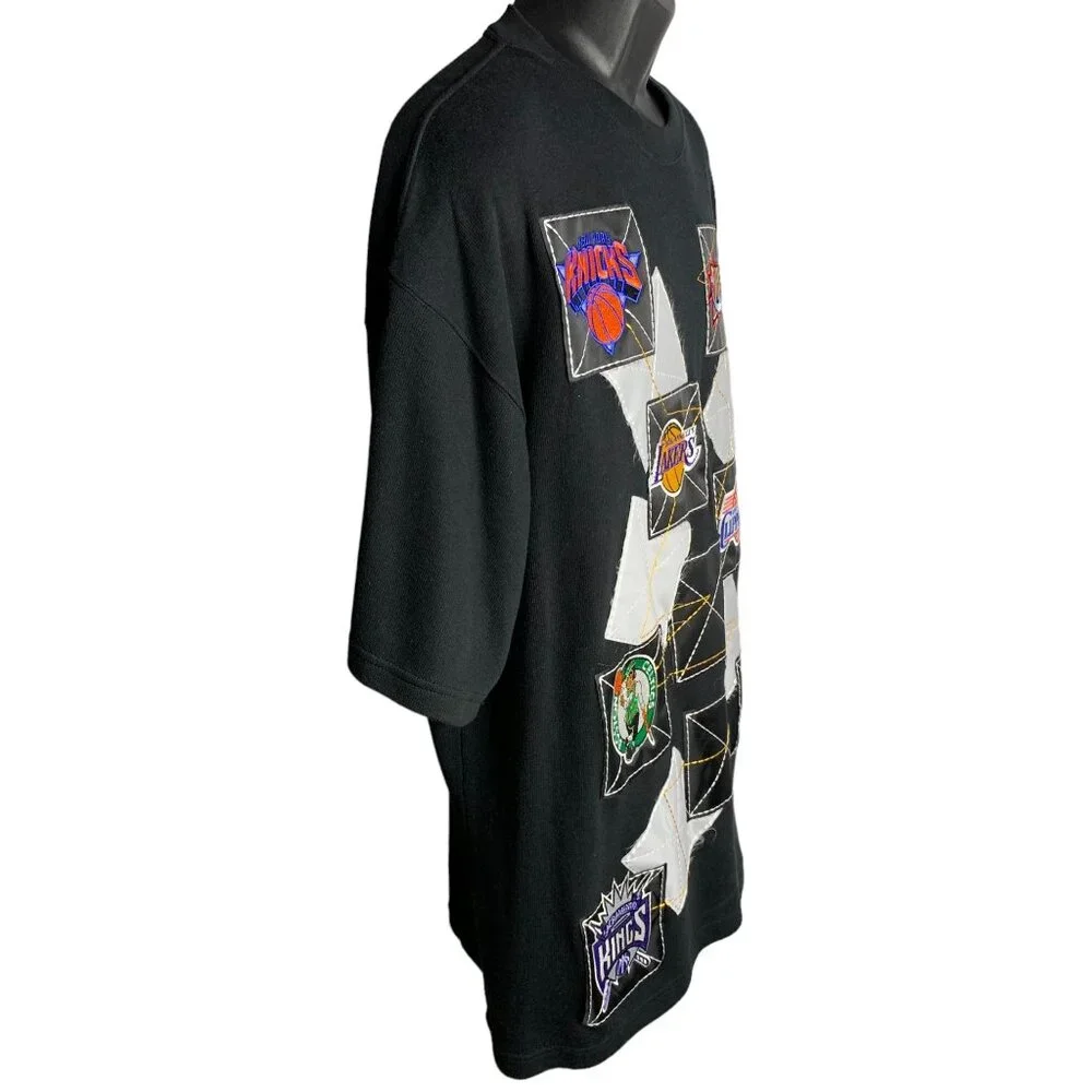 Vintage OUNK NBA Embroidered Shirt XL Black Crewneck Heavy Knit Lakers Clippers - Picture 6 of 8